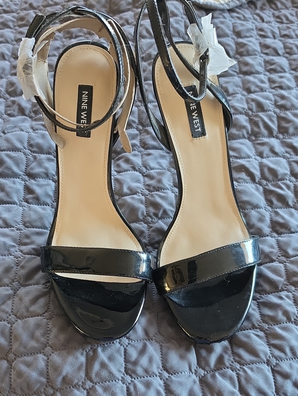 Nine West Black Patent Open-Toe Ankle-Strap Heels